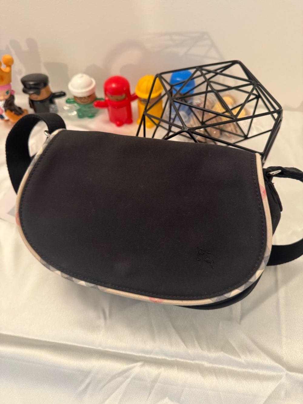 Authentic Burberry Mini Canvas Saddle Bag - Black & Classic Check - Cute!